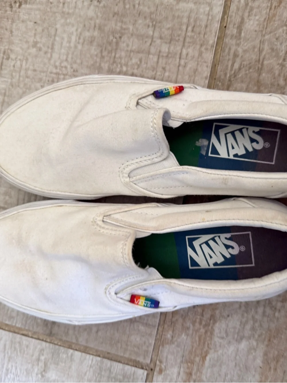 Vans White Multi/Rainbow Slip-On Pride Classic Canvas Skate Shoes